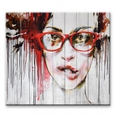 Картина на досках в стиле Loft  "Девушка в очках"