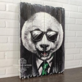 Картина на досках лофт "Панда в очках"