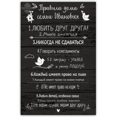 Картина на досках правила дома - Фамильные