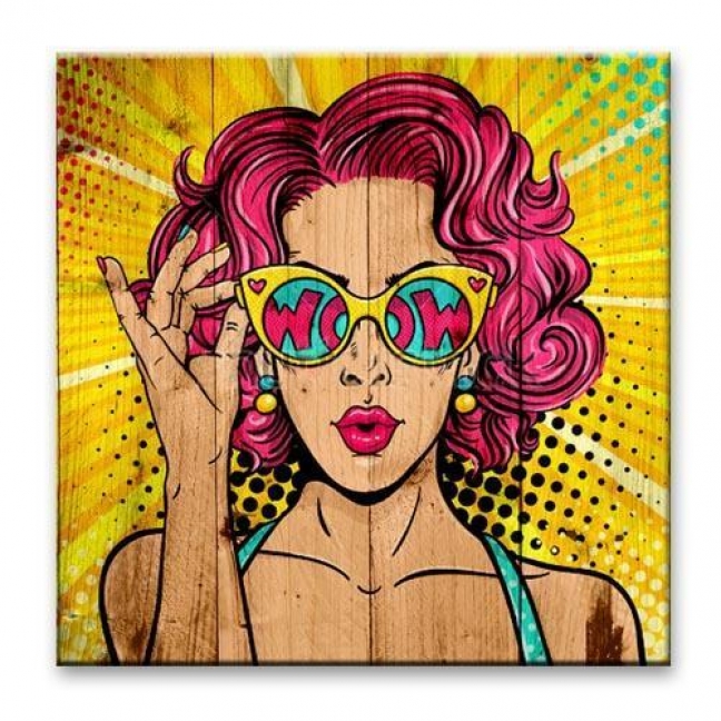 Картина на досках Pop-art — Девушка в очках