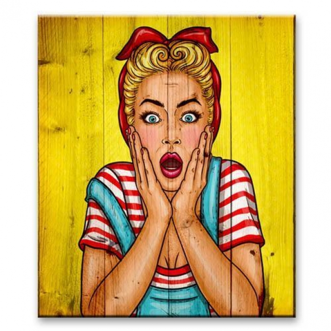 Картина на досках Pop-art — Девушка WOW
