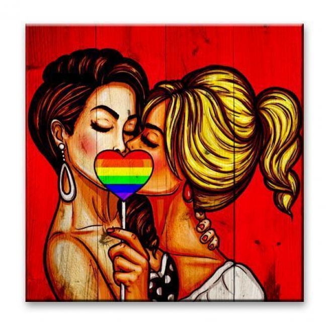 Картина на досках Pop-art — Поцелуй +18