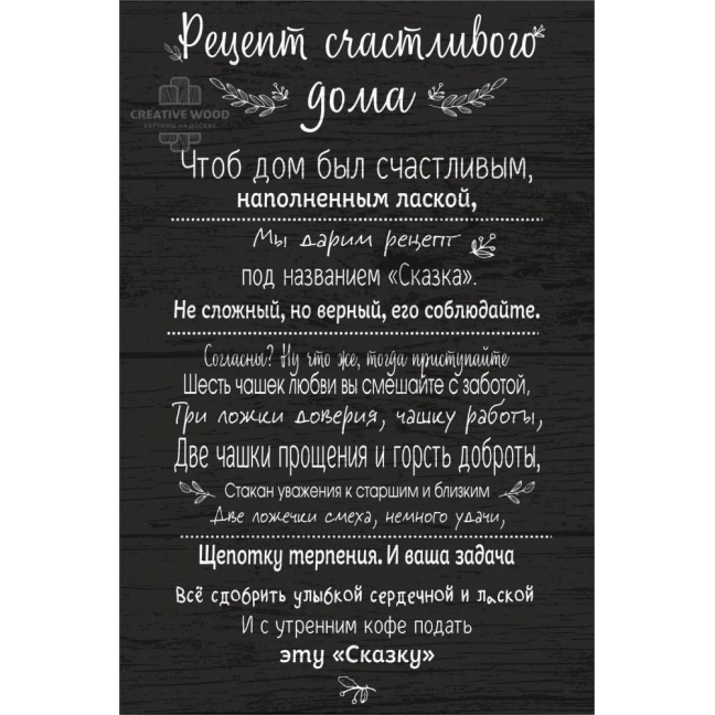 Картина на досках Правила дома - Рецепт
