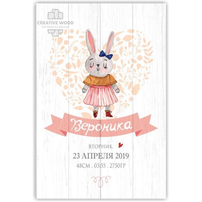 Картина на досках Детские метрики - Двойняшки девочка