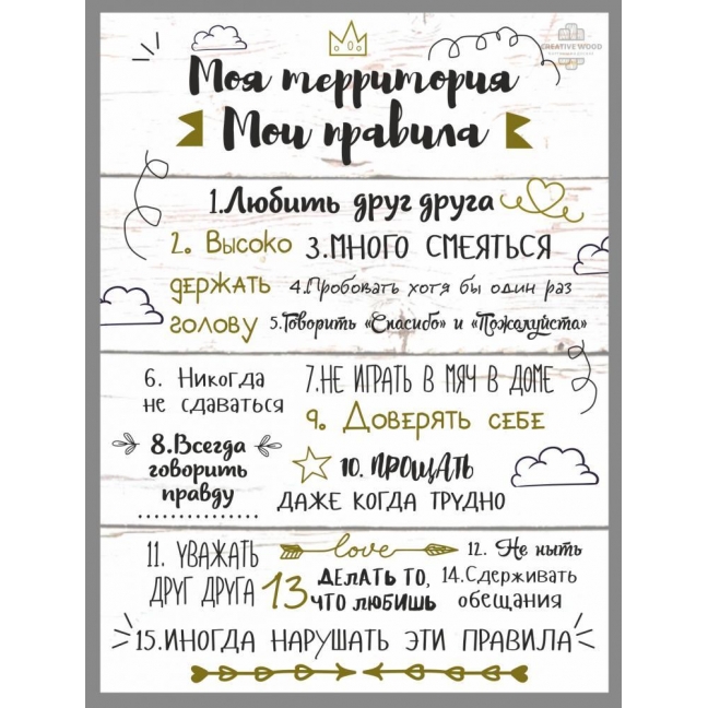 Картина на досках Правила дома - Моя территория Мои правила